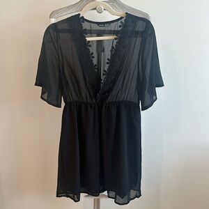 Sheer Black Coverup Beach Pool Summer Coverups Flower Detail NWOT Medium